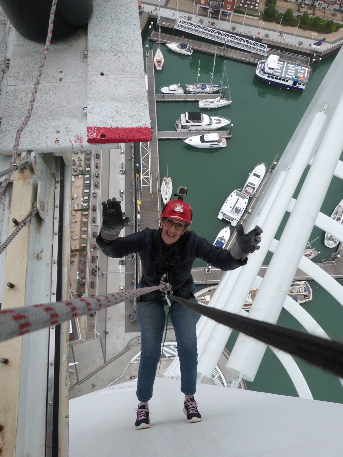 Carol Donaldson abseiling down the side of the Spinnaker Tower